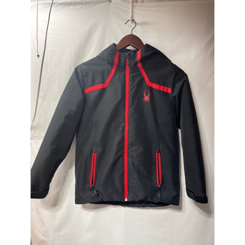 Spyder‎ Kids Hooded Windbreaker Jacket Black Red Full Zip Size M